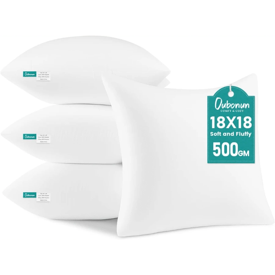 Pillow Inserts - Soft, Plush & Decorative Down Alternative Pillows For Couch Sofa Bed, Machine Washable - White, Pack Of 4 - 18x18 Inches (45x45cm) - View 1