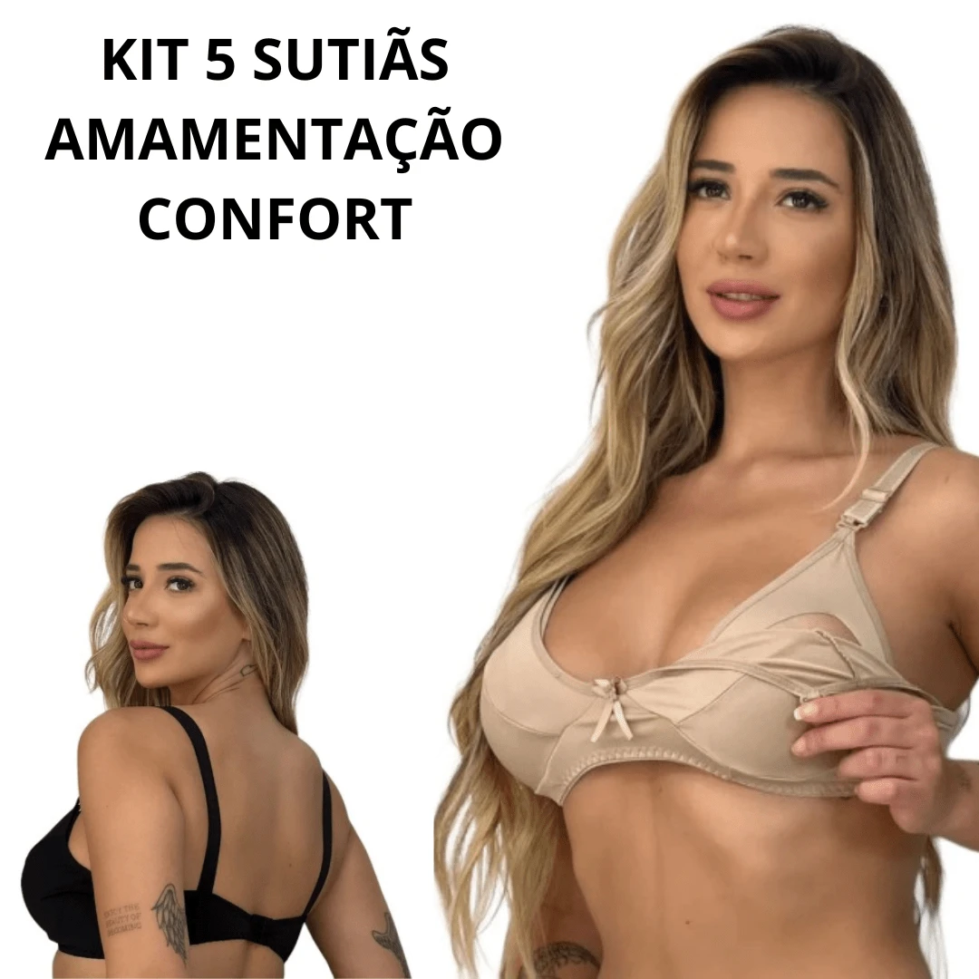 KIT 5 Sutiã para Amamentação Fecho Clic Rápido e Sem Bojo conforto dia a dia Maternidade pós parto - Multicolorido - Visão 1