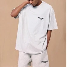 Essentials SS22-05 Women's 2 Piece Outfits Runs 1 Size Large,Casual Letter Print T-Shirt & Drawstring Shorts Set, Comfort Breathable For Gym Streetwear Daily - 淺燕麥/set - 查看 4
