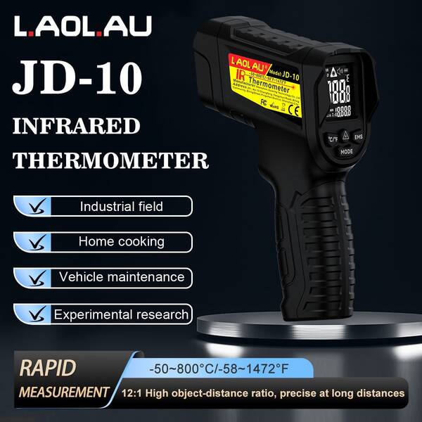 L.A.OL.A.U Beskontaktni infracrveni termometar, pištolj, visokoprecizni digitalni mjerač temperature -50 ℃ do 800 ℃, podesiva emisivnost 12:1 D:S omjer, pozadinsko osvjetljenje zaslona, zadržavanje podataka, automatsko isključivanje, alarm temperature, kuhinja, roštilj, kuhanje, industrija, automobilski popravak, kućanski alat za termalni detektor