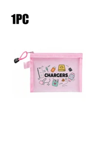 印有「Charger」字樣的網格化妝包，便攜式收納袋，多功能收納袋，化妝包，護膚品袋，旅行必需品，宿舍用品，珠寶收納，口紅和化妝品收納袋。適合商務人士和旅行者，實用便攜式收納袋，完美用於存放旅行、辦公室和居家數位配件，推薦作為節日和生日禮物 - 彩色 - 查看 13