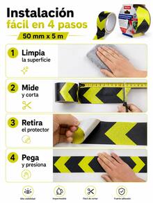 Cinta reflectante de advertencia amarilla y negra de alto brillo, 50 mm x 5 m, impermeable y resistente al desgaste. Cinta de señalización de  práctica. Ideal para propietarios de automóviles, trabajadores de almacenes, personal de administración de propiedades y demás. Cinta autoadhesiva resistente para usar en garajes, escaleras, almacenes, estacionamientos y otras áreas peligrosas. Material de señalización de . - cinta reflectante - Ver 5