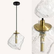 Modern Minimalist Transparent Glass Pendant Light | Asymmetrical Rippled Glass Shade | G9 Lamp Holder (Bulb Not Included) | Black Ceiling Mount | Bedroom Dining Room Living Room Decor - Clear - View 4