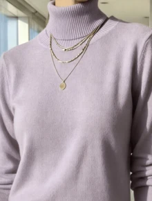 WOMEN'S BLOUSE KNITTING CACHARREL LONG SLEEVE WINTER BASIC HIGH NECK SWEATSHIRT - 淺灰紫 - 查看 1