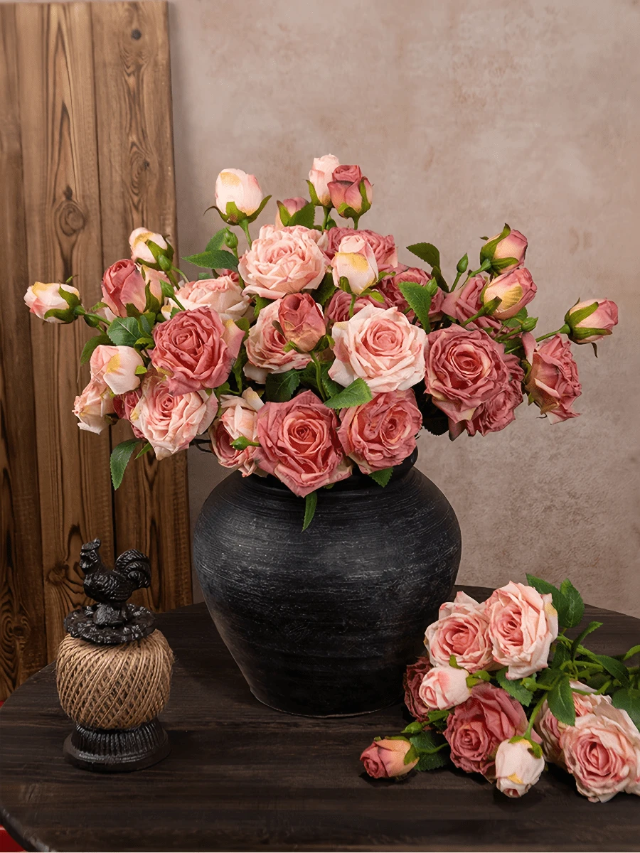 1/2/5pcs Burgundy Vintage Style Artificial Roses, Long Stem Silk Roses, Suitable For Home Decor, Room Decor, Wedding Decor, Bedroom Decor, Tabletop Decor, Birthday Party Decor, Garden Decor, Indoor Outdoor Decor, Spring Summer Decor - Burgundy - View 1