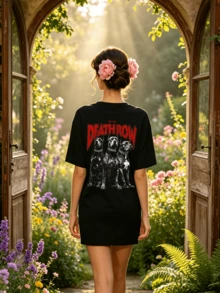 Women's Summer Casual Soft Round Neck Short Sleeve T-Shirt,Pit Bull Print Graphic Suitable For Spring And Summer Wear. - Negro - Ver 2