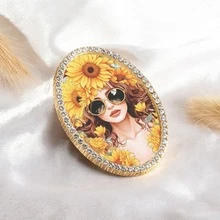 1 pieza Imán de nevera de metal, imán de decoración vintage ovalado con patrón de belleza de girasol, imán de nevera con adornos de strass hecho a mano, regalo perfecto, ¡decoración del hogar! - Unitalla - Ver 10