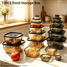 6 Packs Leak-Proof Stackable Food Containers, PP Microwave Dishwasher Freezer Lunch Boxes, Reusable Meal Prep Storage Boxes For School Office Picnic Travel Home Kitchen Accessories, Black & White - Multicolor - View 2