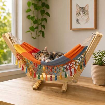 Suporte De Chão Para Rede De Descanso Para Pets Com Redinha Pet Gatos e Cachorros