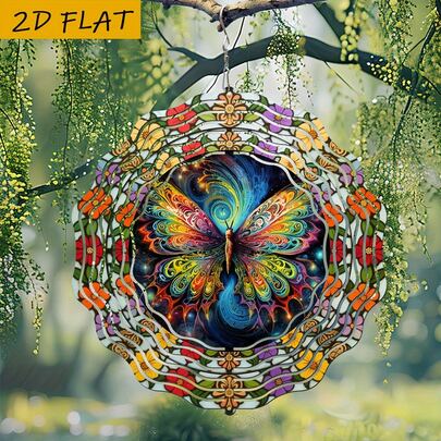 1pc Colorful Butterfly Wind Chime Decor - Includes Blue, Orange, Red, Green, Purple, Yellow, Pink - No Battery/Power Needed, Suitable For Garden, Patio, Wedding, Party, Indoor/Outdoor Decoration - Lightweight Floral Design, Ideal For Spring/Summer, Christmas, Father's Day, Graduation - Comes With Easy Hanging Hook, Butterfly Ornament, Durable Outdoor 2D Design (Pendant Not Included), Random Style