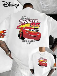 Disney Lightning McQueen No. 95 Race Car Short Sleeve T-Shirt With Front And Back Print, Retro Cars Cartoon Motif, Classic Checkered Flag And Flame Sleeve Details, Speed Racing End Design, White Loose-Fit Crew Neck T-Shirt Made From Soft, Breathable 100% Cotton Fabric. Suitable For Disney Fans, Racing Enthusiasts, And Students, Perfect For Everyday Wear, School, Outdoor Activities, And Themed Parties. This T-Shirt Series Utilizes Iconic Disney Cars Elements, The Famous Number 95, And Retro Racing Lines, Combining American Street Style With Cartoon Design And Is Popular With Teens And Families. - trắng - Xem 1