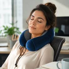 Travel Cervical Pillow Without Head Droop, Ergonomic U-Shaped Cervical Pillow Made Of Memory Foam, 360° Cervical Support For Naps On Airplanes, In Cars And In Offices, Washable Cover. - Sky Blue - View 5