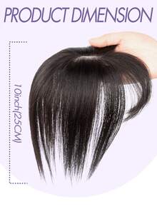 8-14 Inch Human Hair Topper With Bangs, 360° Natural Voluminous Clip-In Wig, Suitable For Women With Thin Hair Coverage, Silk Base Wig, Smooth Straight Hair Texture, A01/A02 Styles, Summer Travel And Holiday Accessory - Natural Black - View 6