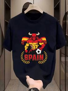 Camiseta Deportiva 2026 Autorizada para la Copa Mundial, Estampado de Color Sólido, Manga Corta, Malla Transpirable, Corte Ajustado, Camiseta Holgada, Regalo de Aniversario o Cumpleaños, Ropa de Verano para Hombre - Negro - Ver 1