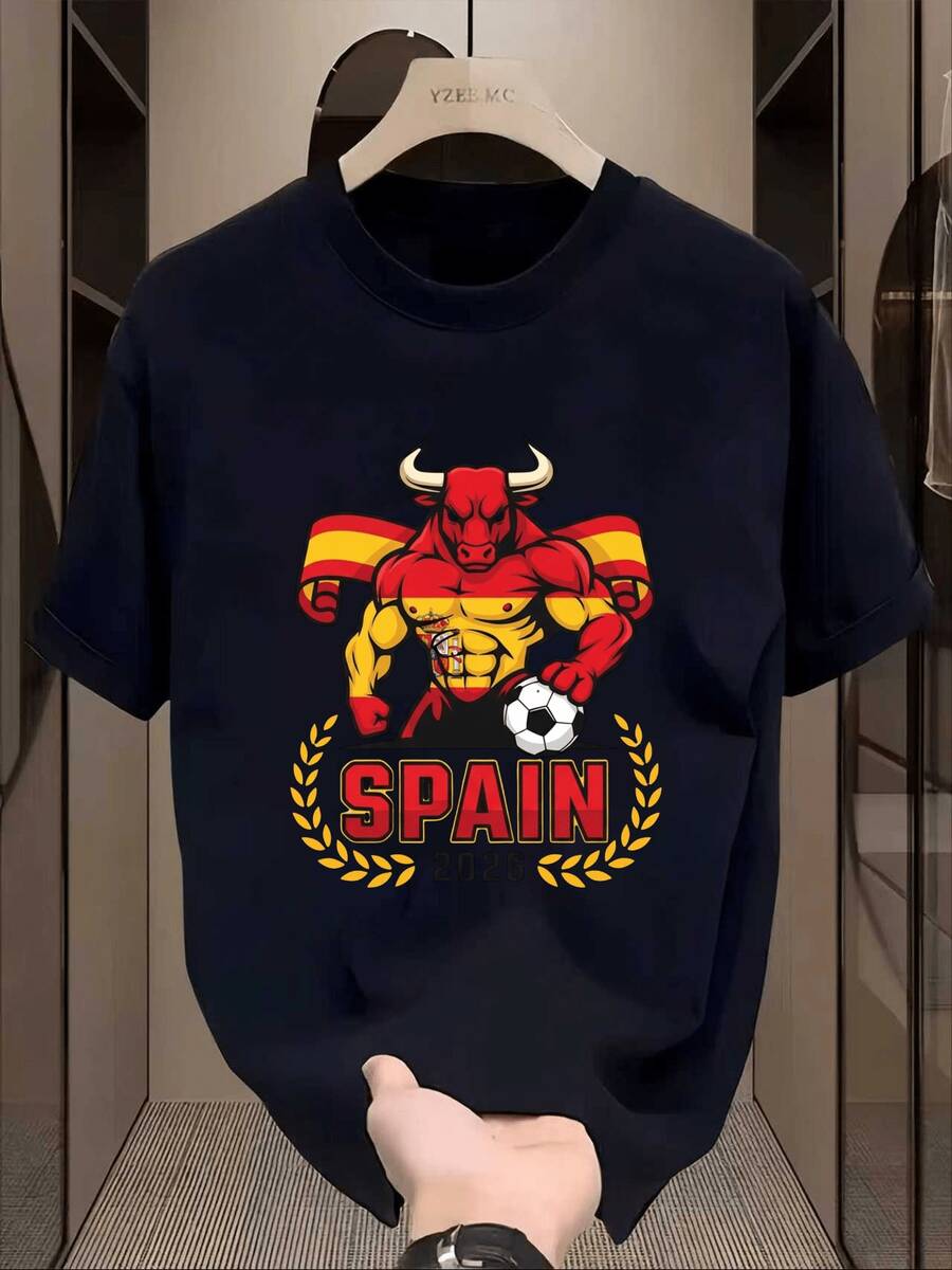 Camiseta Deportiva 2026 Autorizada para la Copa Mundial, Estampado de Color Sólido, Manga Corta, Malla Transpirable, Corte Ajustado, Camiseta Holgada, Regalo de Aniversario o Cumpleaños, Ropa de Verano para Hombre - Negro - Ver 1