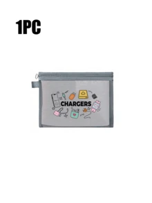 印有「Charger」字樣的網格化妝包，便攜式收納袋，多功能收納袋，化妝包，護膚品袋，旅行必需品，宿舍用品，珠寶收納，口紅和化妝品收納袋。適合商務人士和旅行者，實用便攜式收納袋，完美用於存放旅行、辦公室和居家數位配件，推薦作為節日和生日禮物 - 彩色 - 查看 16
