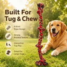 1 chiếc đồ chơi kéo dây cho chó dài 60cm, đồ chơi nhai bền chắc dành cho chó lớn, đồ chơi kéo và huấn luyện tương tác ngoài trời. - Màu đỏ ngụy trang, bốn nút thắt - Xem 10
