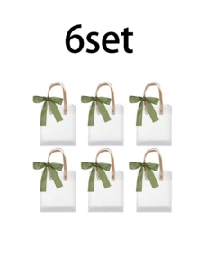 6/1 Set Hochzeitsgeschenktüten-Set, Rot/Grün/Rosa mattierte transparente Griffe mit breiter Schleife und Raffia, elegante kleine Geschenktüten, festliche Verpackungstüten, Geschenkverpackungstüten, geeignet für Hochzeitsgeschenke, Feiern, Geburtstagsparty-Verpackung, Brautparty - Mehrfarbig - Übersicht 13