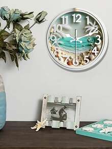 1pc Ocean Themed Silent Wall Clock, Designed With Seaside Theme, Suitable For Summer Or Coastal Decor - Multicolor - View 3