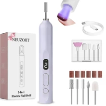 NEUZOJIT Nail Drill And UV Light Set, Portable Electric Nail Drill And UV Nail Lamp 2 In 1 Nail Tools With LED Display, 3 Speed Fast-Dry Rechargeable Nail Drills Machine For Curing Polish And Remove - Màu tím hoa cà - Xem 1