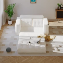 2-Seater Corduroy Modular Foam Sofa Bed, 143x92x61 Cm, Convertible Sleeper Sofa With 2 Cushions, Vacuum Packed - Beige - View 8