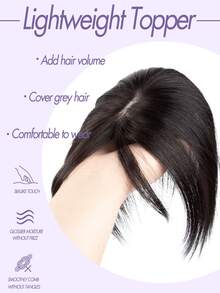 8-14 Inch Human Hair Topper With Bangs, 360° Natural Voluminous Clip-In Wig, Suitable For Women With Thin Hair Coverage, Silk Base Wig, Smooth Straight Hair Texture, A01/A02 Styles, Summer Travel And Holiday Accessory - Natural Black - View 4