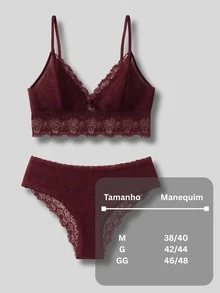 Kit 10 Conjuntos Lingerie Feminina Calcinha Renda Sutiã Alças Ajustáveis Fecho Elegância Conforto - Multicolorido - Visão 10