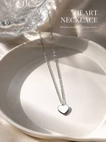 1 Peça Colar Elegante Minimalista de Aço Inoxidável 316L com Pingente de Coração Branco, Estilo Feminino, Colar Elegante, Colar de Aço Inoxidável, Perfeito para Casamentos, Chás de Panela, Dia dos Namorados, Dia das Mães, Natal, Aniversários, Formaturas, Escritório, Escola, Viagens, Praia, Brunch, Noite de Encontro, Presentes e Uso Diário. - Branco - Visão 1