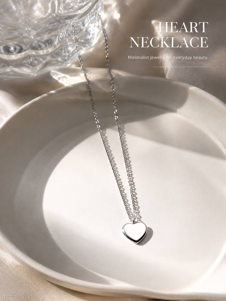 1 Peça Colar Elegante Minimalista de Aço Inoxidável 316L com Pingente de Coração Branco, Estilo Feminino, Colar Elegante, Colar de Aço Inoxidável, Perfeito para Casamentos, Chás de Panela, Dia dos Namorados, Dia das Mães, Natal, Aniversários, Formaturas, Escritório, Escola, Viagens, Praia, Brunch, Noite de Encontro, Presentes e Uso Diário. - Branco - Visão 1