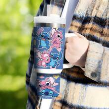Disney Stitch And Angel 40 Oz Tumbler With Handle And Straw, Lilo & Stitch Stainless Steel Insulated Travel Mug, Cute Reusable Iced Coffee Cup, Romantic Valentines Day Gift For Her - Mũi khâu - Xem 6