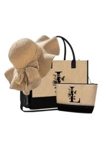 1套女款沙灘托特包、帆布包與帽子，沙灘配件，字母A-Z，適合婚禮、生日、假期，送給女性、媽媽、老師、朋友、伴娘、學生的完美禮物，開學季大容量手提包，度假旅行週末短途旅行包，專屬生日禮物，附圍巾 - 彩色 - 查看 35