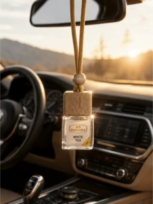 Juego de regalo de adorno colgante de aromaterapia para coche, botellas difusoras de ambientador para coche con múltiples aromas, diseño de tapa de madera, accesorios decorativos de fragancia para coche, difusor de aroma colgante portátil para el interior del coche, diseño de fragancia de larga duración, opciones de combinación de múltiples aromas, adecuado para la decoración interior de sedán, SUV y camión, mejora la atmósfera del interior del coche, empaque de caja de regalo exquisito adecuado como regalo de accesorio para coche - A - Ver 4