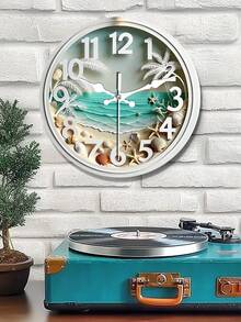 1pc Ocean Themed Silent Wall Clock, Designed With Seaside Theme, Suitable For Summer Or Coastal Decor - Multicolor - View 2