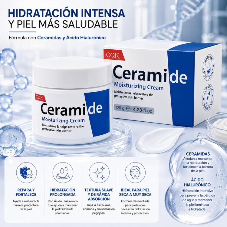 Crema Hidratante Facial Con Ceramidas y Ácido Hialurónico Piel Seca Barrera Cutánea 120g - Ceramidas - Añade 6