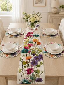 1/2pcs Colorful Watercolor Butterfly Table Runner And Placemat Set, Spring Country Style Restaurant Table Decoration, Suitable For Kitchen, Parties, Holidays And Everyday Use, Bohemian Home Decor. - Multicolor - View 4
