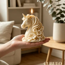 CUBULO 3D花朵獨角獸矽膠蠟燭模具，可愛動物樹脂鑄造模具，適用於DIY蠟燭、環氧樹脂、家居裝飾手工藝 - 白色 - 查看 3