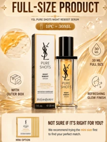 Tinh chất dưỡng da ban đêm YSL Pure Shots Night Reboot Serum, 30ml (dung tích lớn) / 7ml (dung tích du lịch) / 10 chai mini 1ml, kết cấu dầu-nước kép, thấm nhanh, ổn định và tái tạo da, làm sáng và tăng cường độ rạng rỡ, dưỡng ẩm sâu, phục hồi hàng rào bảo vệ da, cải thiện tình trạng da xỉn màu, kết cấu nhẹ không nhờn rít, phù hợp với mọi loại da, đặc biệt là da xỉn màu, nhạy cảm và hỗn hợp. Sử dụng ban đêm và hàng ngày, quà tặng ngày lễ Giáng sinh, Valentine. - Tinh chất dưỡng da ban đêm YSL Saint Laurent Night Queen - Xem 5