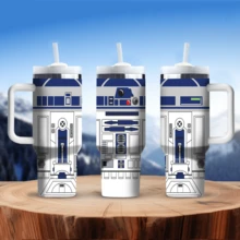 R2-D2 40 Oz Tumbler With Handle And Straw, Stainless Steel Insulated Travel Mug, Reusable Iced Coffee Water Bottle Cup, Disney Sci-Fi Movie Fan Gifts For Men - War Star - View 4