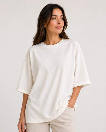 Women's Oversized Cotton T-Shirt, Soft Round Neck Short Sleeve Tee for Everyday Comfort