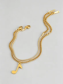 Pulsera elegante de doble capa con notas musicales en tono dorado - Amarillo Oro - Ver 5