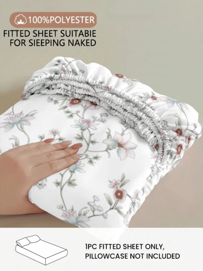 1pc Vintage Floral Printed Fitted Sheet, Fashionable Farmhouse Style Mattress Protector, Fresh & Elegant, Suitable For Valentine's Day Bedding, Soft & Breathable, Fits All Bed Sizes - Twin, Full, Queen, King, 11.8" Depth, Wrinkle-Resistant, Sleep-Promoting, Machine Washable, Essential For Dorm