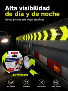 Cinta reflectante de advertencia amarilla y negra de alto brillo, 50 mm x 5 m, impermeable y resistente al desgaste. Cinta de señalización de  práctica. Ideal para propietarios de automóviles, trabajadores de almacenes, personal de administración de propiedades y demás. Cinta autoadhesiva resistente para usar en garajes, escaleras, almacenes, estacionamientos y otras áreas peligrosas. Material de señalización de . - cinta reflectante - Ver 8
