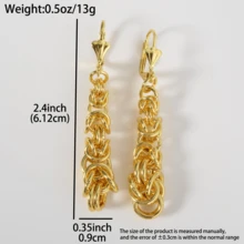 1 Đôi bông tai đồng mạ vàng 18K phong cách retro, thiết kế xoắn ghép, bông tai dáng dài thời trang cho nữ, đeo hàng ngày và đi tiệc - Vàng - Xem 7