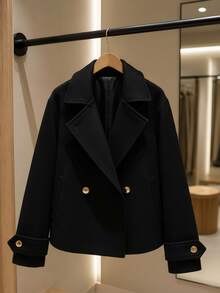 Women's Jacket, Cold Weather Coat, Woolen Coat, Blouse With Buttons, Luxury - 黑色 - 查看 1