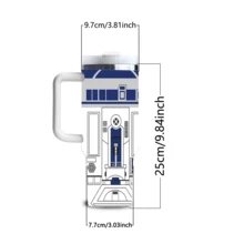 R2-D2 40 Oz Tumbler With Handle And Straw, Stainless Steel Insulated Travel Mug, Reusable Iced Coffee Water Bottle Cup, Disney Sci-Fi Movie Fan Gifts For Men - War Star - View 6