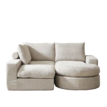 Chenille Sofa With Curved Elements And Chaise Longue, Fully Compressed And Frameless, Modular Corner Sofa With L-Shaped Chaise Longue, Compressed Foam Sofa, No Assembly Required - 米色 - 查看 9