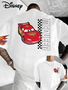 Disney Lightning McQueen No. 95 Race Car Short Sleeve T-Shirt With Front And Back Print, Retro Cars Cartoon Motif, Classic Checkered Flag And Flame Sleeve Details, Speed Racing End Design, White Loose-Fit Crew Neck T-Shirt Made From Soft, Breathable 100% Cotton Fabric. Suitable For Disney Fans, Racing Enthusiasts, And Students, Perfect For Everyday Wear, School, Outdoor Activities, And Themed Parties. This T-Shirt Series Utilizes Iconic Disney Cars Elements, The Famous Number 95, And Retro Racing Lines, Combining American Street Style With Cartoon Design And Is Popular With Teens And Families. - trắng - Xem 1