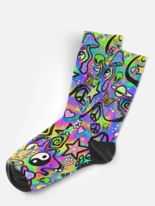 Men's Socks, 360 Degree Print - Fantasy Mushroom, Animal, Colorful, Hip Hop, Street Style, Fun Socks, Couple, Gift, Daily, Party, Holiday - Multicolor - View 3