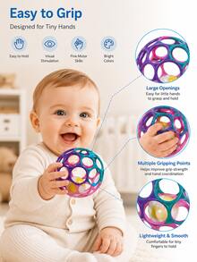 Baby Rattle Ball With Handle - Colorful Shaking Rolling Sensory Toy, Easy-To-Grip Baby Rattle Ball - Multicolor - View 3