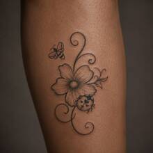 1pc Waterproof & Smudge-Proof Temporary Tattoo, PVC Realistic Ladybug & Floral Tattoo Sticker, Suitable For Daily Use - Grey - View 5